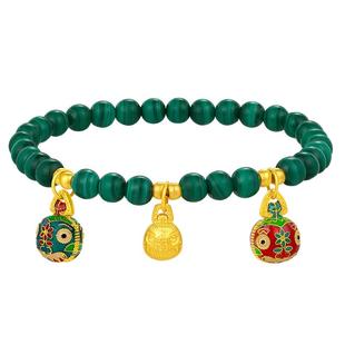 潮宏基吉祥三宝吞金兽黄金孔雀石手链足金手串硬金 生日礼物