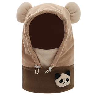 儿童卡通小熊猫宝宝帽子女童2026新款冬男宝防风保暖面罩围巾一体