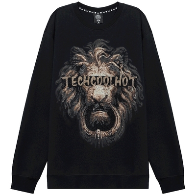 潮牌卫衣TCH烫钻狮子头圆领衫