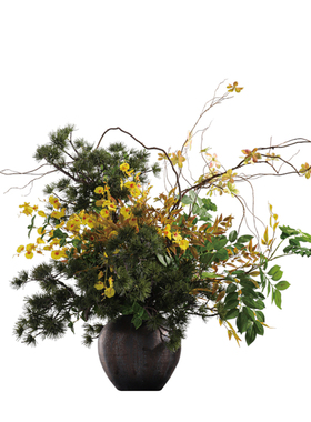 鲲屿 新中式酒店大堂手作花艺【花影黄月】售楼处别墅玄关摆件