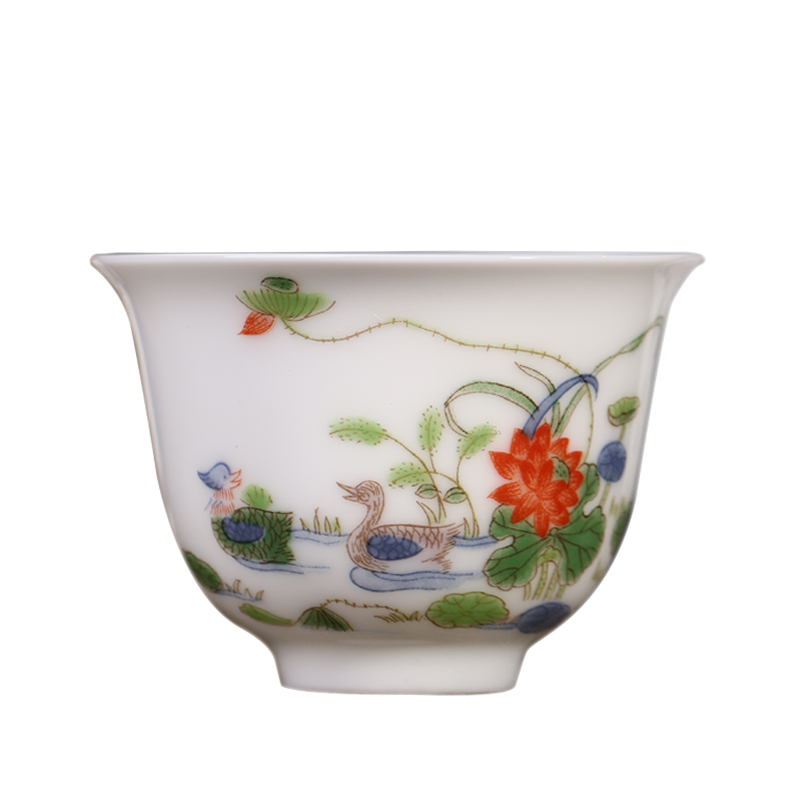 景德鎮(zhèn)陶瓷手工茶具套裝五彩康熙十二花神杯功夫茶杯主人杯品茗杯