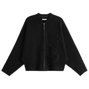 EXCEPTION例外女装秋冬款绵羊毛保暖手绣梅花图案新中式V领短外套