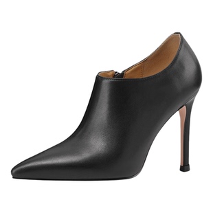 极简百搭御姐风格9CM牛皮尖头细跟深口高跟鞋OL职业女鞋通勤单鞋