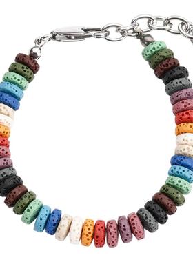 原创ins小众彩色火山石手链男潮嘻哈情侣手饰青年学生多巴胺手串