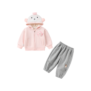 婴儿分体衣女宝宝秋冬装长袖上衣长裤套装儿童卫衣裤子早秋外出服