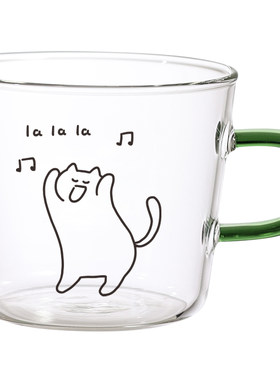 可爱猫咪带手柄耐热玻璃杯咖啡杯