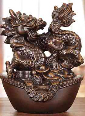 实木招财生肖龙摆件客厅酒柜博古架中式祥龙装饰家居生日工艺礼品