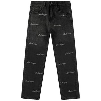 BAIRBAOLIY秋冬新款字母印花牛仔裤男士轻奢时尚直筒宽松休闲长裤