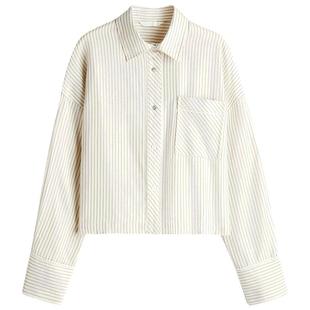 HM女装衬衫春季斜纹布小环饰边翻领长袖miu系格子条纹衬1277420