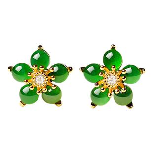 宫里上新翡翠耳钉女纯银绿色耳环天然冰种玉石耳饰新中式生日礼物