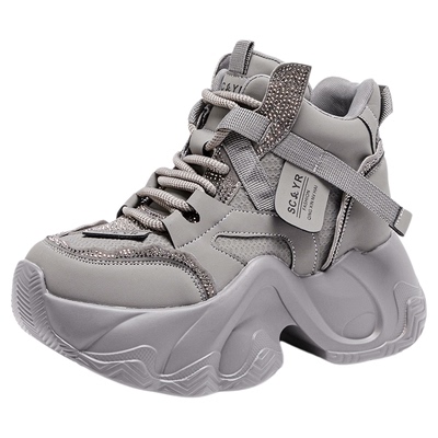 加绒高帮老爹鞋女厚底棉鞋内增高