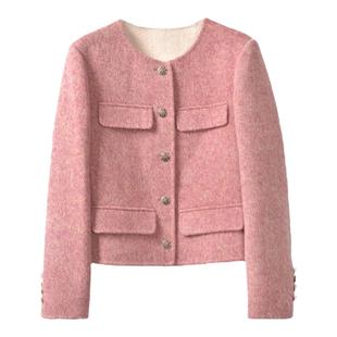 WITTYFOX口碑返场经典小香风真丝羊毛双面毛呢大衣女通勤短款外套