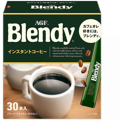 日本进口AGF Blendy布兰迪美式无蔗糖零砂糖速溶纯黑咖啡粉30条装