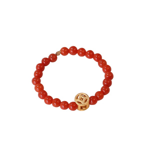 红纹石珍珠素圈戒指女小众设计紫黄水晶食指戒子招财桃花气质指环