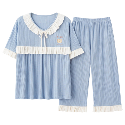 女士棉韩版学生短袖七分裤家居服