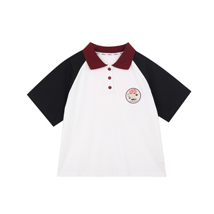 史豌豆童装女童2026夏季新款短袖t恤中大童插肩袖印花polo领上衣
