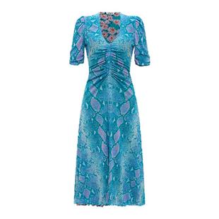 [双面穿]DVF度假蓝色蛇纹印花茶歇连衣裙DS1S006