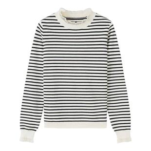 YBAI/亦白 2025秋季新款时尚百搭木耳边条纹打底毛衣针织衫上衣女