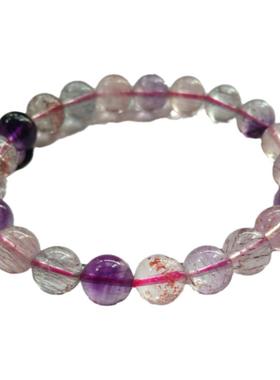 天然七水晶金草莓晶三轮骨干紫幽灵云母黑粉红银发晶手链串女