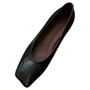 F07真皮单鞋2025秋季新款小方头粗跟小皮鞋气质法式复古女鞋