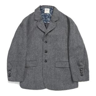 SONOFLOONG复古宽松全羊毛西装西服三扣粗花秋呢外套老钱风夹克潮