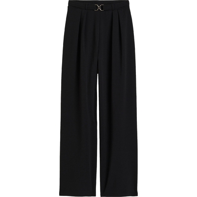 HM女装西裤休闲通勤金属扣环装饰松紧高腰直筒红色正装裤1224090