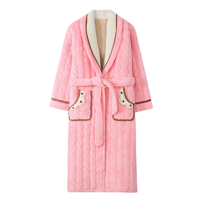 女士冬季加厚加绒珊瑚绒睡袍浴袍