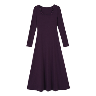 MULVAN 氛围感优等生 蕾丝拼接方领针织连衣裙女气质修身打底长裙