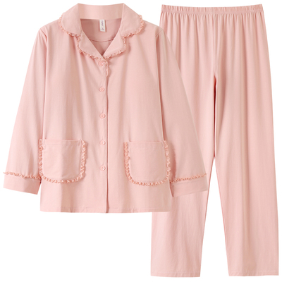 浪莎棉质带胸垫睡衣女春秋季长袖