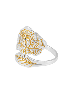 银千造足银999描金牡丹开口戒