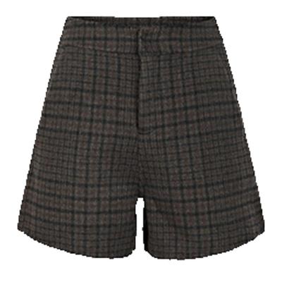 S·DEER圣迪奥女装冬季时尚休闲撞色格纹毛呢A字短裤S21480901