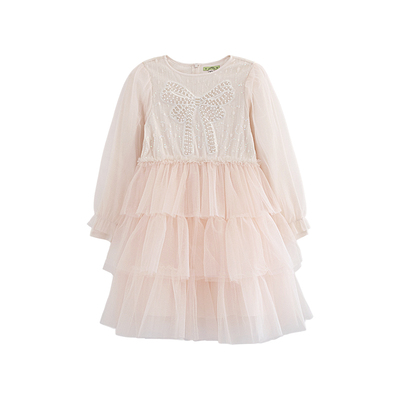 ILOVEJ女童蝴蝶结三层网纱蓬蓬裙