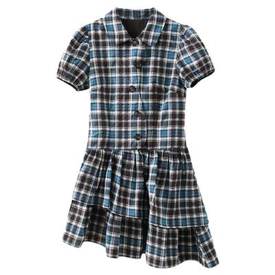 【清仓秒杀】夏韩系裙子小个子高级感独特别致小众复古格纹连衣裙