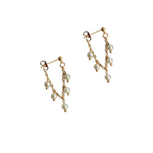 花宿设计 水浪珍珠温柔耳环14k包金耳钉 甜美小香风优雅气质