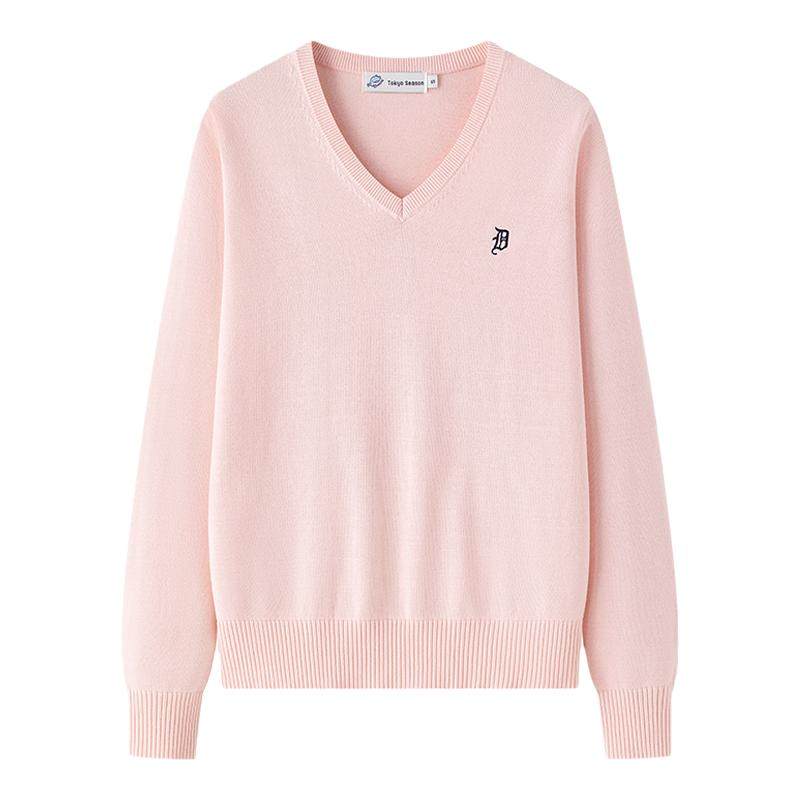 东京岁时记jk外套粉色针织V领套头毛衣女春秋宽松纯棉上衣灰野川