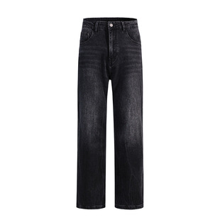 秋冬加绒加厚保暖黑色扎花水洗牛仔裤男装美式高街直筒长裤子潮牌