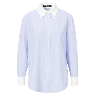 商场同款FF||仿佛春夏季紫色条纹衬衫女长袖翻领撞色