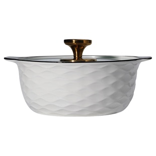 新款家用陶瓷耐高温双耳带盖汤煲大号玻璃盖汤碗大容量可微波炉