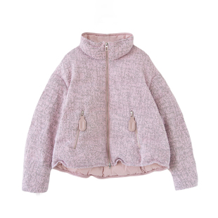 【一方服饰】休闲立领羊毛呢短款羽绒服女冬季保暖白鸭绒外套