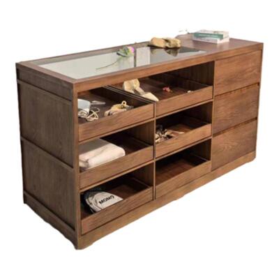 实木服装店中岛桌展示台玻璃岛台斗柜中岛柜储物柜摆件陈列展示桌