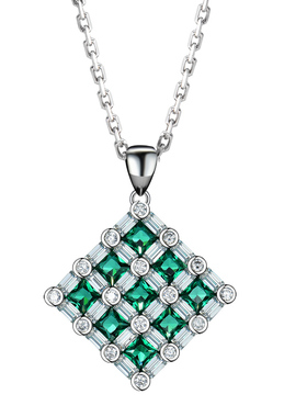 卓蝶珠宝几何菱形女式祖母绿吊坠
