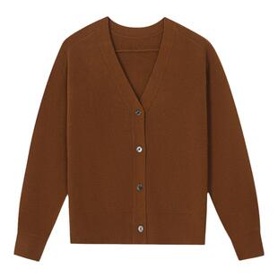 末未MIIWII24春驼色全羊毛针织开衫X241123女士