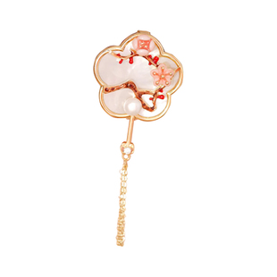 A红梅花胸针秋冬新年胸花别针母贝团扇设计感小众高档女奢华气质