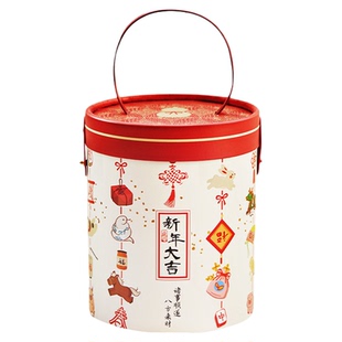 马年新年礼盒包装盒中式烘焙年货饼干糖果零食春节抱抱桶礼品空盒