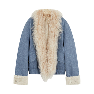 Joeyoo秋冬新款宽松可拆卸大毛领羊羔毛外套女加厚保暖巨好看棉服