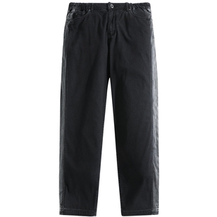 太平鸟男装 渐变弹力休闲牛仔裤秋季拼接宽松时尚直筒裤青年