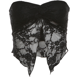 KLIOU 热辣性感ins扭结蕾丝抹胸小背心女不规则开叉显瘦辣妹上衣