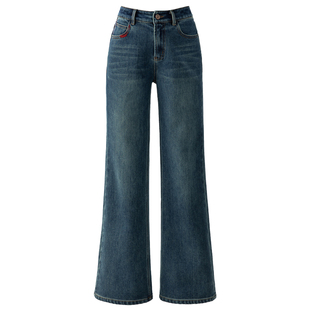 复古微喇裤加绒牛仔裤女2025新款冬季裤子显瘦长裤高腰直筒喇叭裤