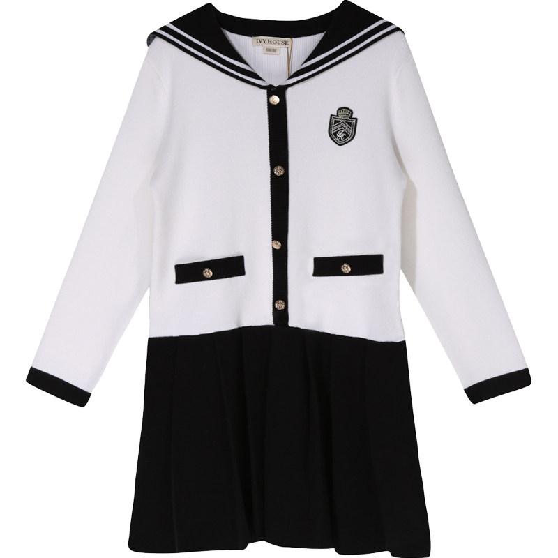 IVY HOUSE常春藤儿童装女童秋季新款 海军领毛织连衣裙套装亲子装