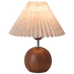 箭牌木纹枕光床头灯中古风氛围感装饰台灯卧室书房复古起夜阅读灯